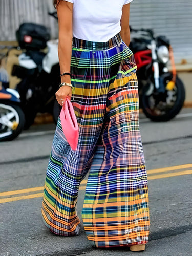 Multi-Colored Women's Vintage Wide Leg Plaid Pants Spring and Summer Loose Casual Wide Leg Pants for Women, Drestiny, Casual Pants, Multicolored, Checkerboard pants, S, M, L, XL, XXL, 2XL, 3XL, XXXL, shopdrestiny.com, United States, United Kingdom